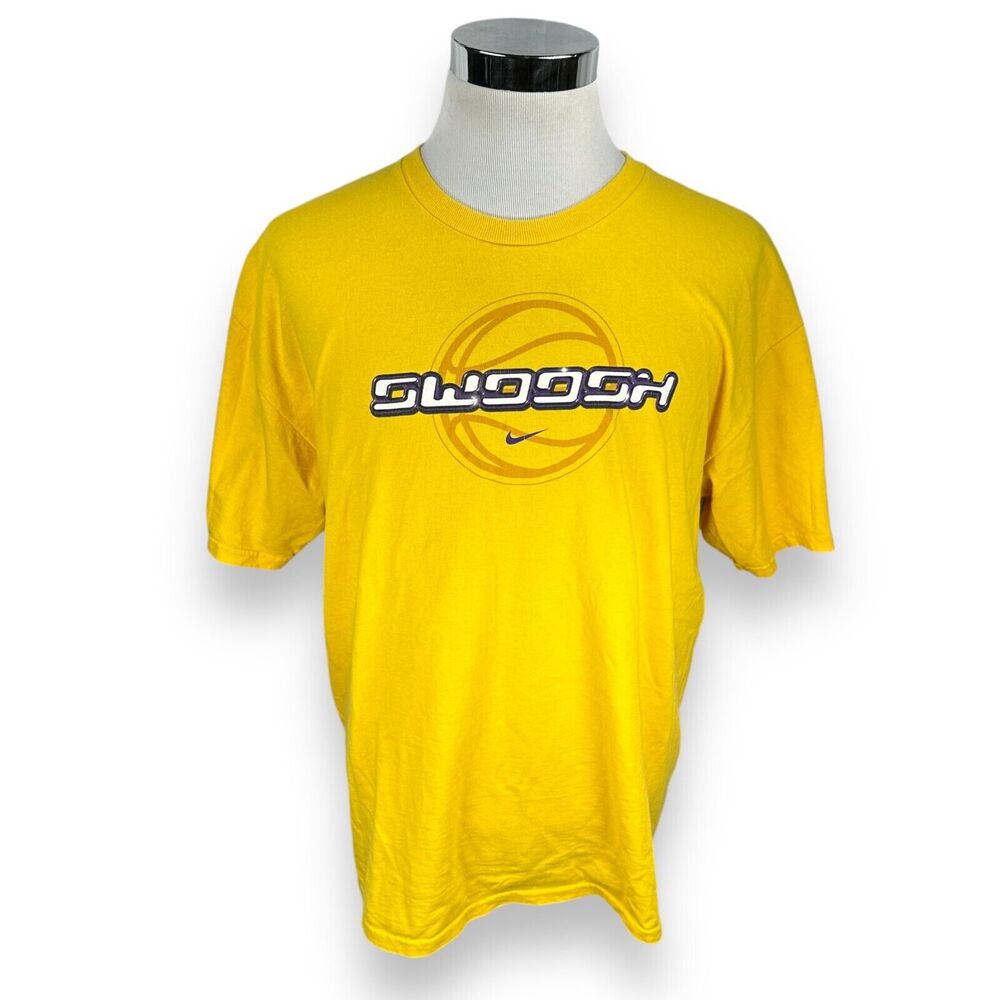 Vintage Nike Swoosh‎ T-Shirt Men XL Yellow 100% Cotton Crew Neck 90s Pullover